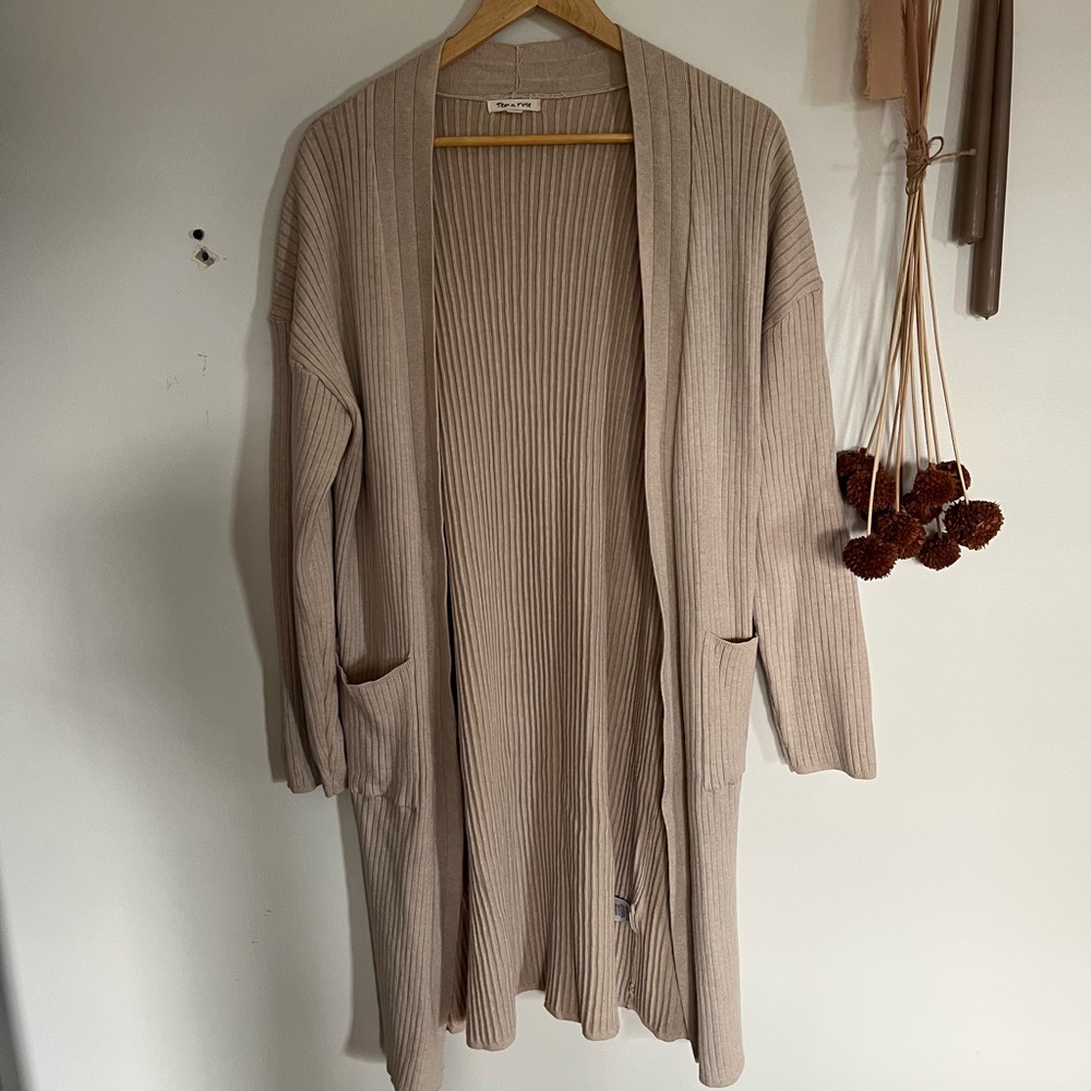 Tea-n-Rose Oatmeal Ribbed Cardigan